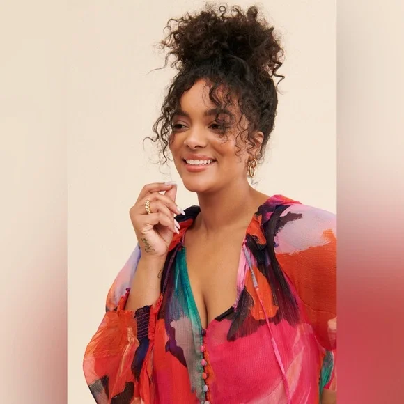 Anthropologie long sleeve floral dress Marais Printed Tiered Maxi - Picture 4 of 9